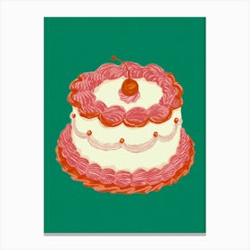 Piped Retro Cake, Green Background, Canvas Texture Canvas Print