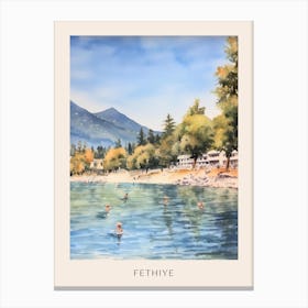Swimming In Fethiye Turkey Watercolour Poster Canvas Print