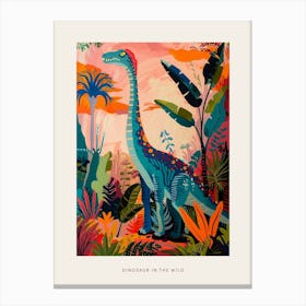 Colourful Dinosaur In The Leaves Painting 1 Poster Canvas Print