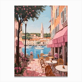 Saint Tropez France 2 Vintage Pink Travel Illustration Canvas Print