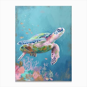 Pastel Sea Turtle Swimming In The Ocean Canvas Print