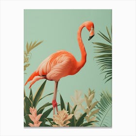 American Flamingo And Bromeliads Minimalist Illustration 4 Canvas Print
