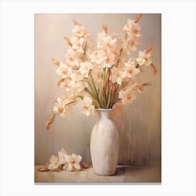 Gladiolus, Autumn Fall Flowers Sitting In A White Vase, Farmhouse Style 3 Canvas Print