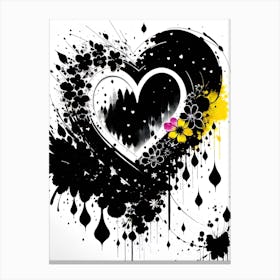 Black And Yellow Heart Canvas Print