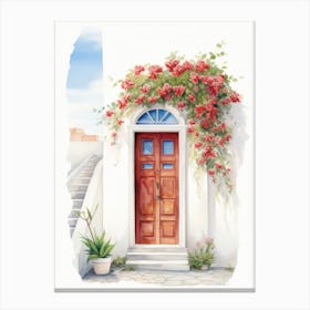 Santorini, Greece   Mediterranean Doors Watercolour Painting 1 Canvas Print