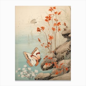 Butterflies By The River Japanese Style Painting 3 Canvas Print