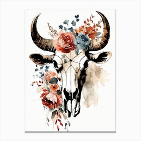 Vintage Boho Bull Skull Flowers Painting (19) Canvas Print