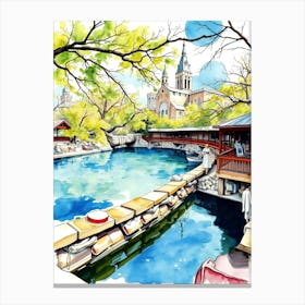 Watercolor Of A River Canvas Print