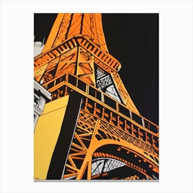 Eiffel Tower Paris France Linocut Illustration Style 1 Canvas Print
