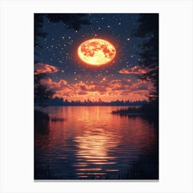 Full Moon Over Lake 4 Canvas Print