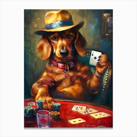 Dachshund Playing Poker Canvas Print