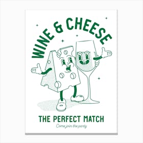 'Wine And Cheese' retro kitchen print Canvas Print