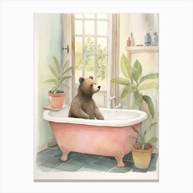 Teddy Bear Painting On A Bathtub Watercolour 1 Canvas Print