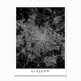 Glasgow Black And White Map Canvas Print