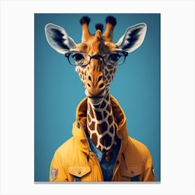 Funny Giraffe Wearing Jackets And Glasses Cool Canvas Print