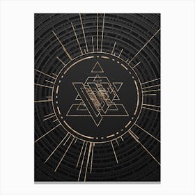 Geometric Glyph in Gold with Radial Array Lines on Dark Gray n.0004 Canvas Print