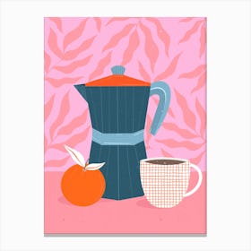 Coffee Pot And Orange Canvas Print