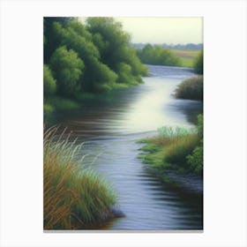 River Current Landscapes Waterscape Crayon 3 Canvas Print