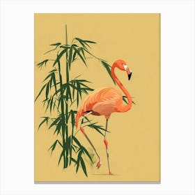 Lesser Flamingo And Bamboo Minimalist Illustration 3 Canvas Print