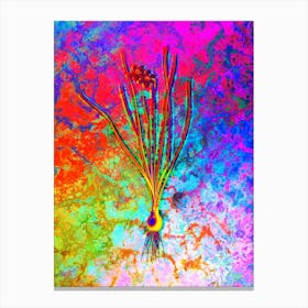 Rush Leaf Jonquil Botanical in Acid Neon Pink Green and Blue n.0041 Canvas Print