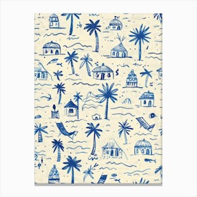 Blue And White Palm Trees 5 Canvas Print