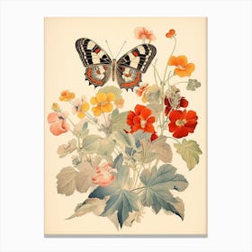 Japanese Style Painting Of A Butterfly With Flowers 5 Canvas Print