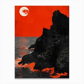 Red Moon Over The Ocean 1 Canvas Print