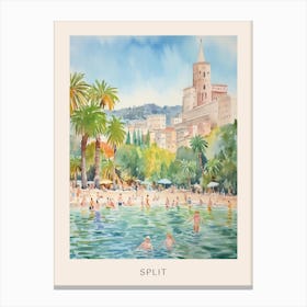 Swimming In Split Croatia Watercolour Poster Canvas Print