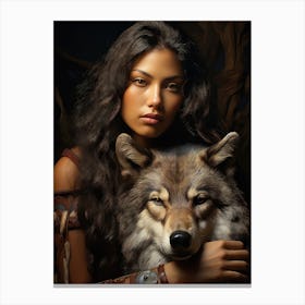 Muskogee Creek Native American Woman With A Wolf Canvas Print