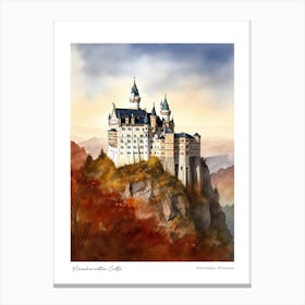 Neuschwanstein Castle 1 Watercolour Travel Poster Canvas Print