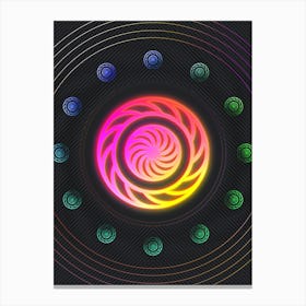 Neon Geometric Glyph in Pink and Yellow Circle Array on Black n.0265 Canvas Print