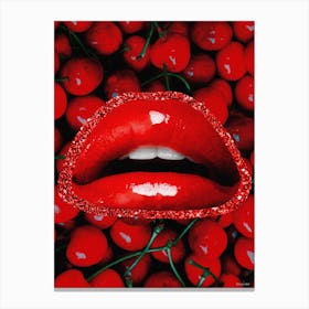 Cherry Kiss Glittery Collage Red Canvas Print