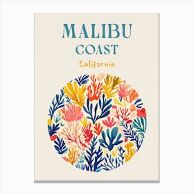 Malibu Korallen Typografie, Kalifornien Reiseposter Canvas Print