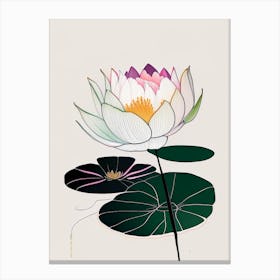 Blooming Lotus Flower In Pond Abstract Line Drawing 1 Canvas Print