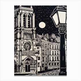 Paris France Linocut Illustration Style 1 Canvas Print