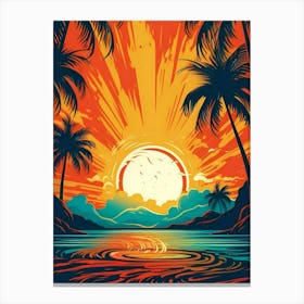 Sunset With Palm Trees Canvas Print