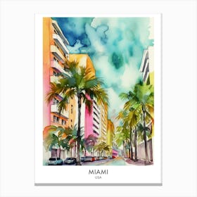 Miami Watercolour Travel Poster 1 Canvas Print