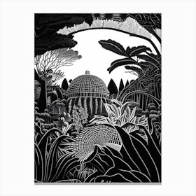 Gardens By The Bay, Singapore Linocut Black And White Vintage Canvas Print