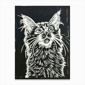 Laperm Cat Linocut Blockprint 2 Canvas Print