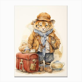 Tiger Illustration Traveling Watercolour 1 Canvas Print