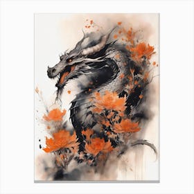 Japanese Dragon Abstract Flowers Painting (17) Canvas Print