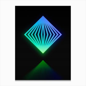 Neon Blue and Green Abstract Geometric Glyph on Black n.0481 Canvas Print