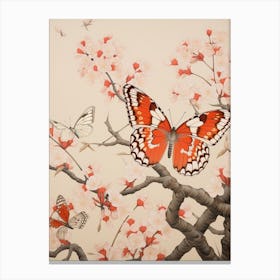 Butterflies In The Branches Japanese Style Painting 2 Canvas Print