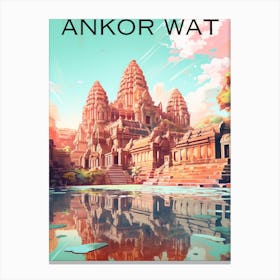 Colourful Cambodia travel poster Ankor Wat Canvas Print