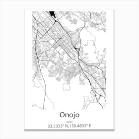 Onojo,Japan Minimalist Map Canvas Print