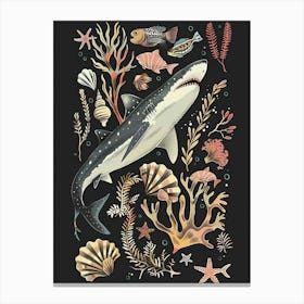 Goblin Shark Seascape Black Background Illustration 1 Canvas Print