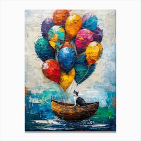 Cat With Balloons in a boat Canvas Print