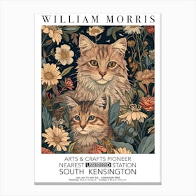 William Morris Print Cat Kitten Portrait Valentines Mothers Day Gift Botanical Canvas Print