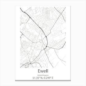 Ewell,United Kingdom Minimalist Map Canvas Print