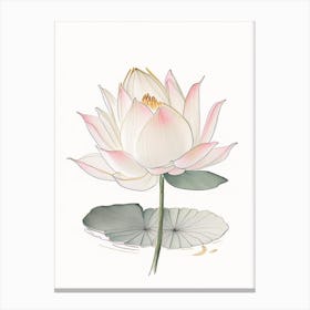 Blooming Lotus Flower In Lake Pencil Illustration 1 Canvas Print